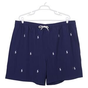 NWOT Polo Ralph Lauren Traveler Swim Trunks 4XLT Blue Pony Pockets Lined Shorts